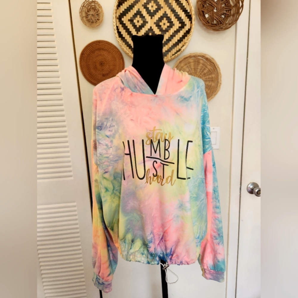Tie-Dye Hoodie with 'Stay Humble, Hustle Hard' Print - Picture 2 of 10